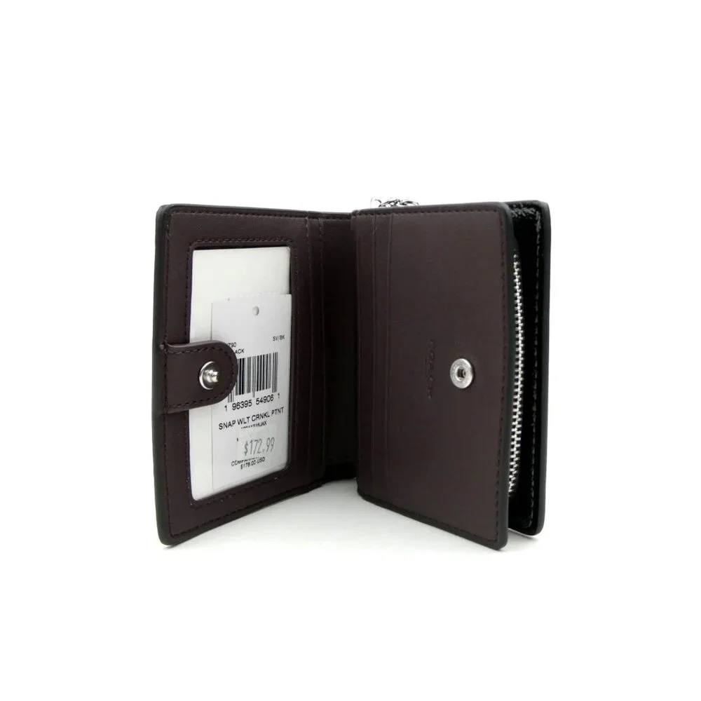 Coach Black Crinkle Patent Leather Snap Wallet NWT CW790 - Picture 3 of 5